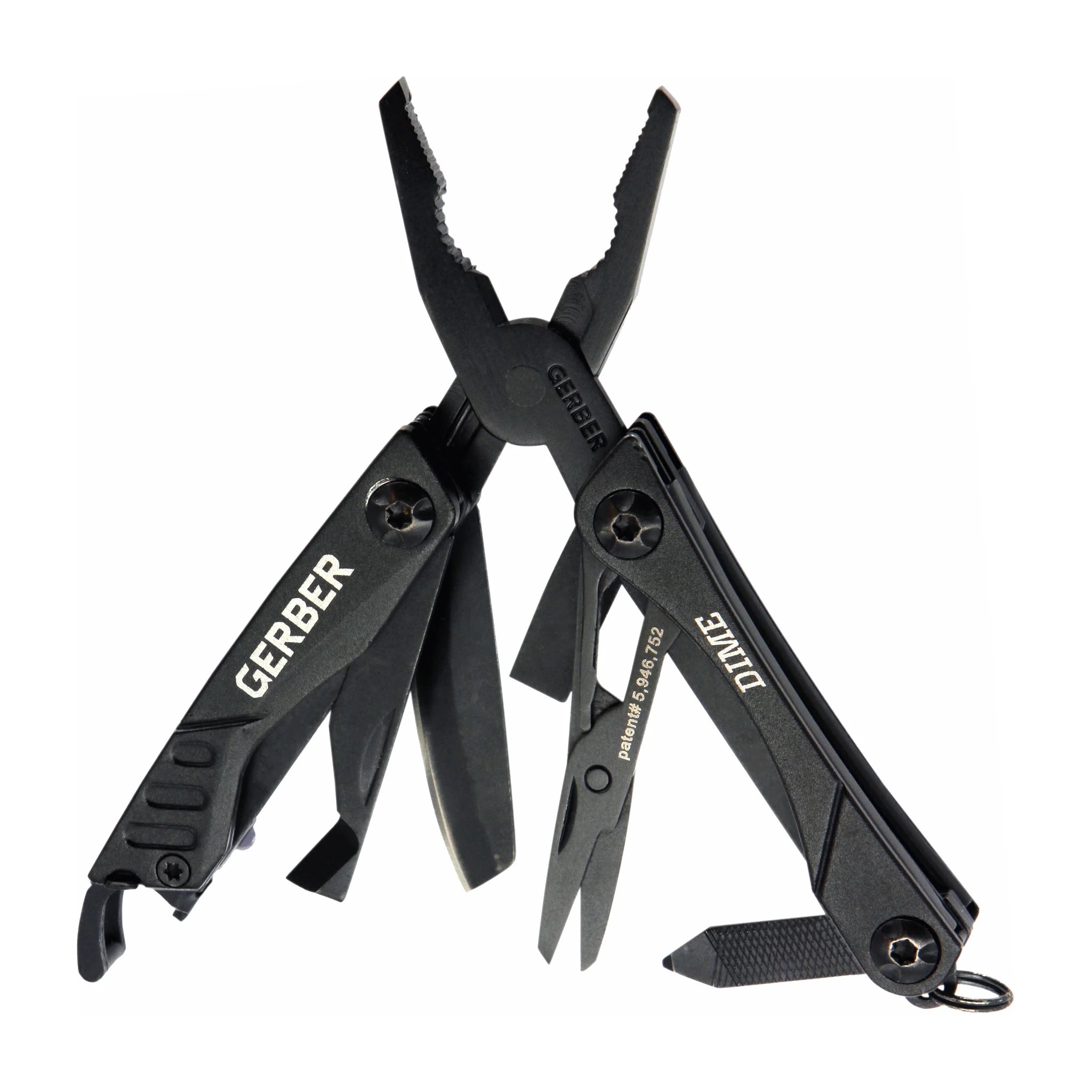 Gerber Dime Black Mini-Multitool · federunterstützte Zange, Schere und Werkzeuge