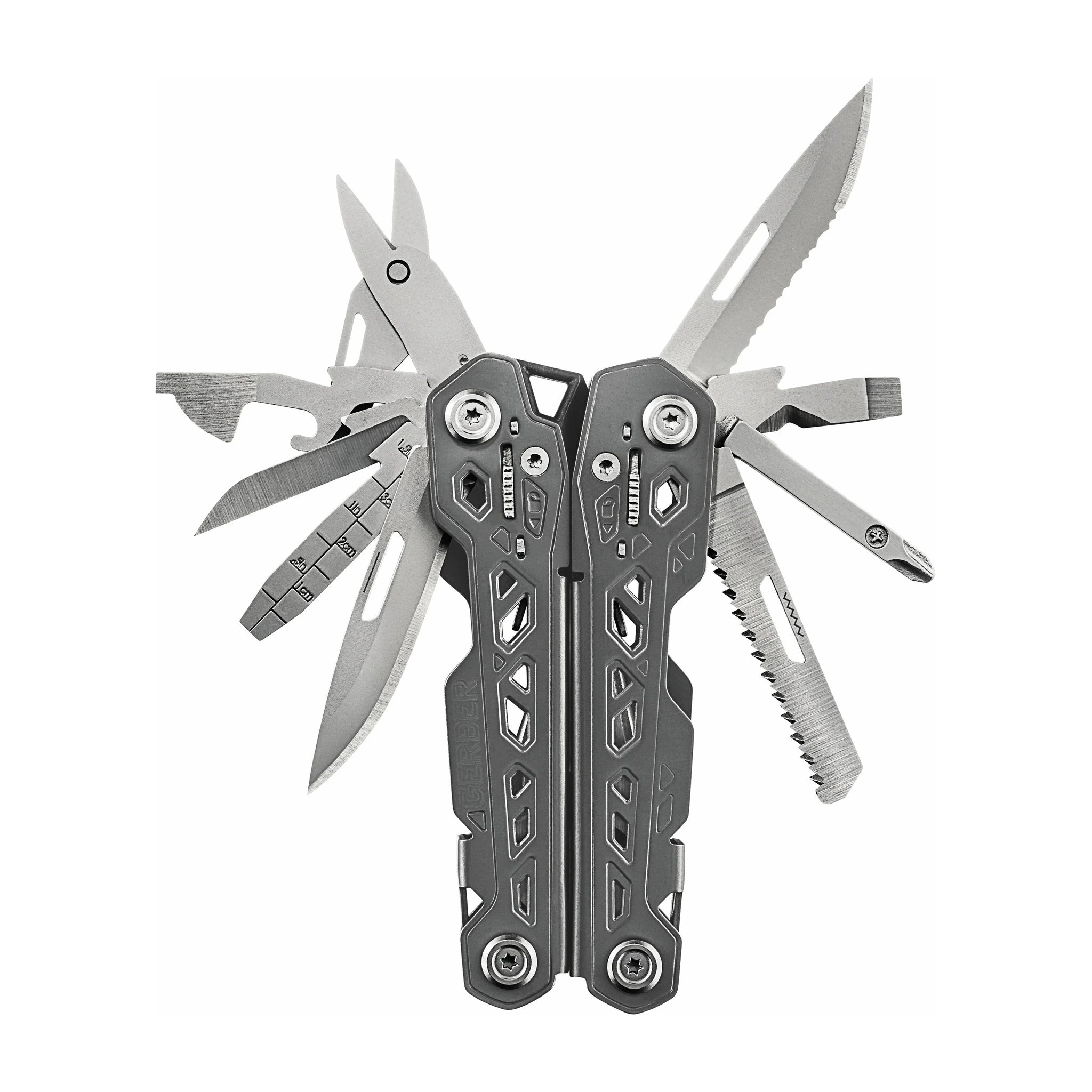 Gerber Truss Edelstahl-Multitool · Klingen, Säge, Schere und Schraubendreher ausgeklappt