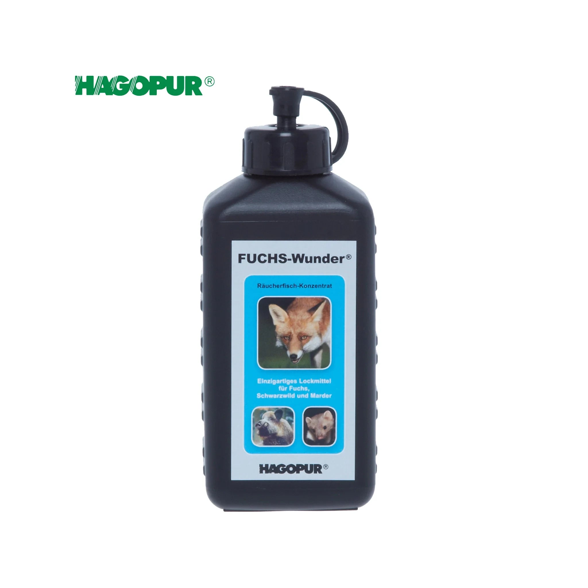 HAGOPUR Fuchs-Wunder Rauchfisch-Lockmittel in schwarzer 250-ml-Dosierflasche