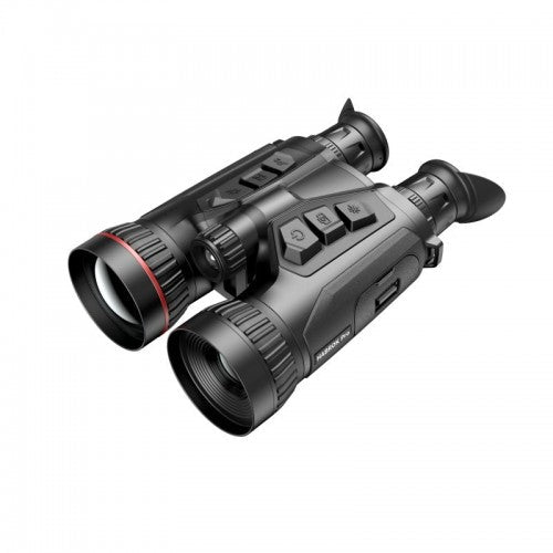 Schwarzes Hikmicro Habrok Pro HX60LN Fernrohr mit dicken Okularen, mehreren Tasten an der Oberseite und rotem Akzent am.