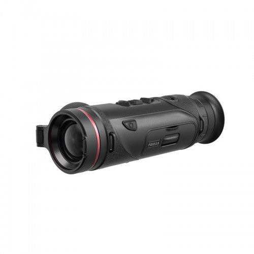 Schwarzes Hikmicro Falcon FQ35 2.0 Monokular mit rotem Akzent am Objektiv und mehreren Bedienknöpfen auf der Oberseite,.