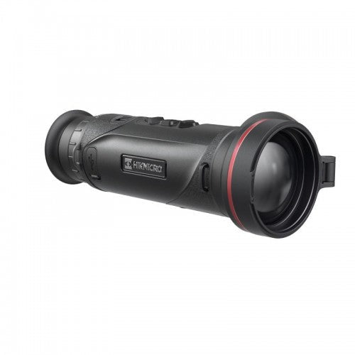 Schwarzes Hikmicro Falcon FQ50 Monokular mit robustem Gehäuse, rotem Akzentring um das Objektiv und ergonomischem Design für