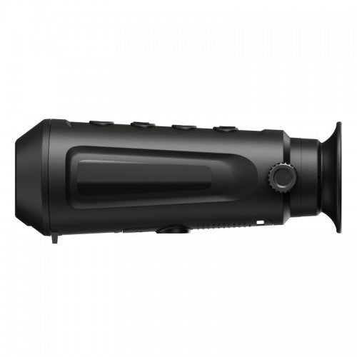 Schwarzes Hikmicro Monokular Lynx LE15S mit mattierter Oberfläche, ergonomischem Griff, seitlichem Einstellrad und Okular.