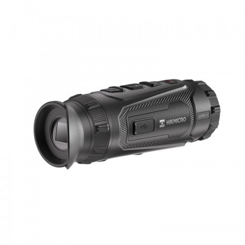 Schwarzes Hikmicro Lynx LH19 3.0 Monokular mit gummiertem Gehäuse, kompakt und ergonomisch geformt, sichtbare Bedienknöpfe.