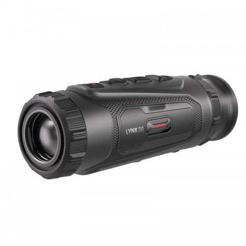 Schwarzes Hikmicro Monokular Lynx LH25 3.0 mit rutschfestem Gehäuse, Bedienknöpfen oben und großen Linsen vorne und hinten.