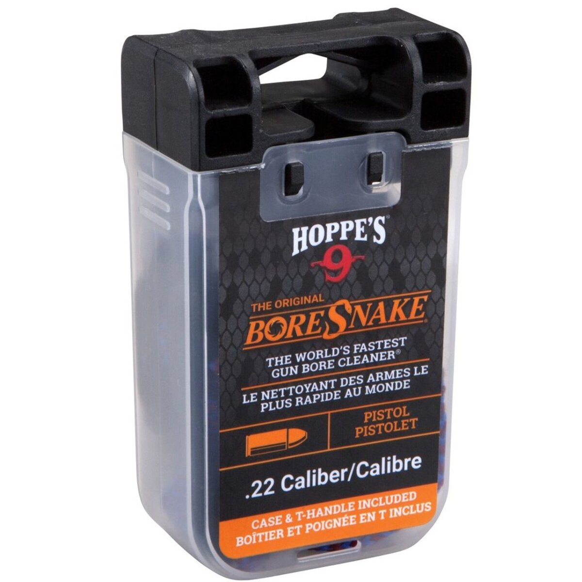 Hoppe's BoreSnake Den 24000D .22 Pistole mit Reinigungsschnur, T-Griff und Transportbox