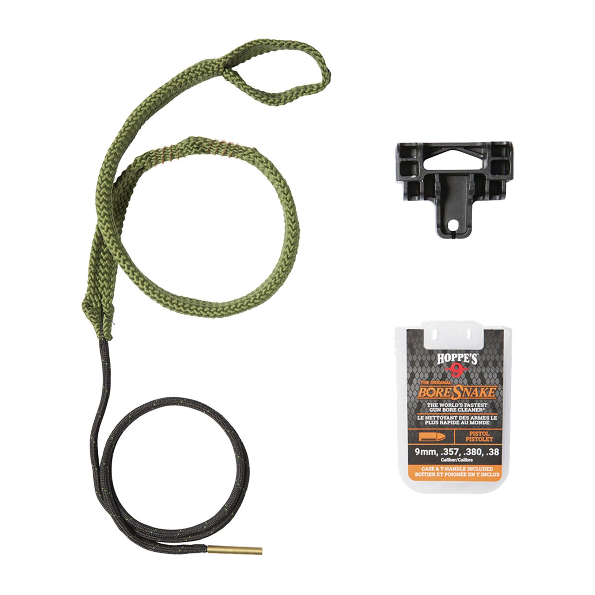 Hoppe's BoreSnake Den 24002D 9 mm/.357/.380/.38 Pistole mit Reinigungsschnur, Box und T-Griff