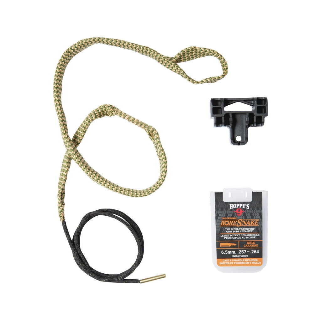 Hoppe's BoreSnake Den 24013D für .257 bis .264 und 6,5 mm mit Reinigungsschnur, Box und T-Griff