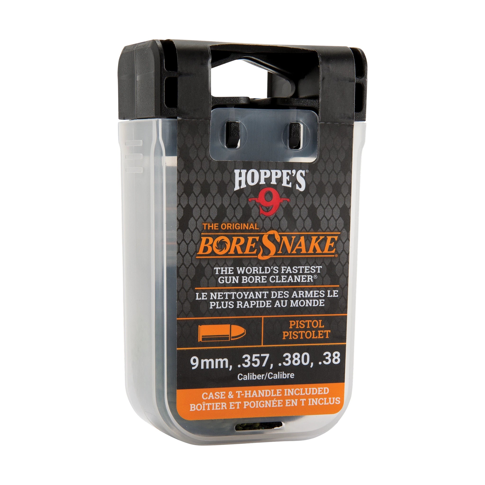 Hoppe’s BoreSnake Original Den für Pistolen in 9 mm, .357, .380 und .38 in der Verpackung mit Box und Griff