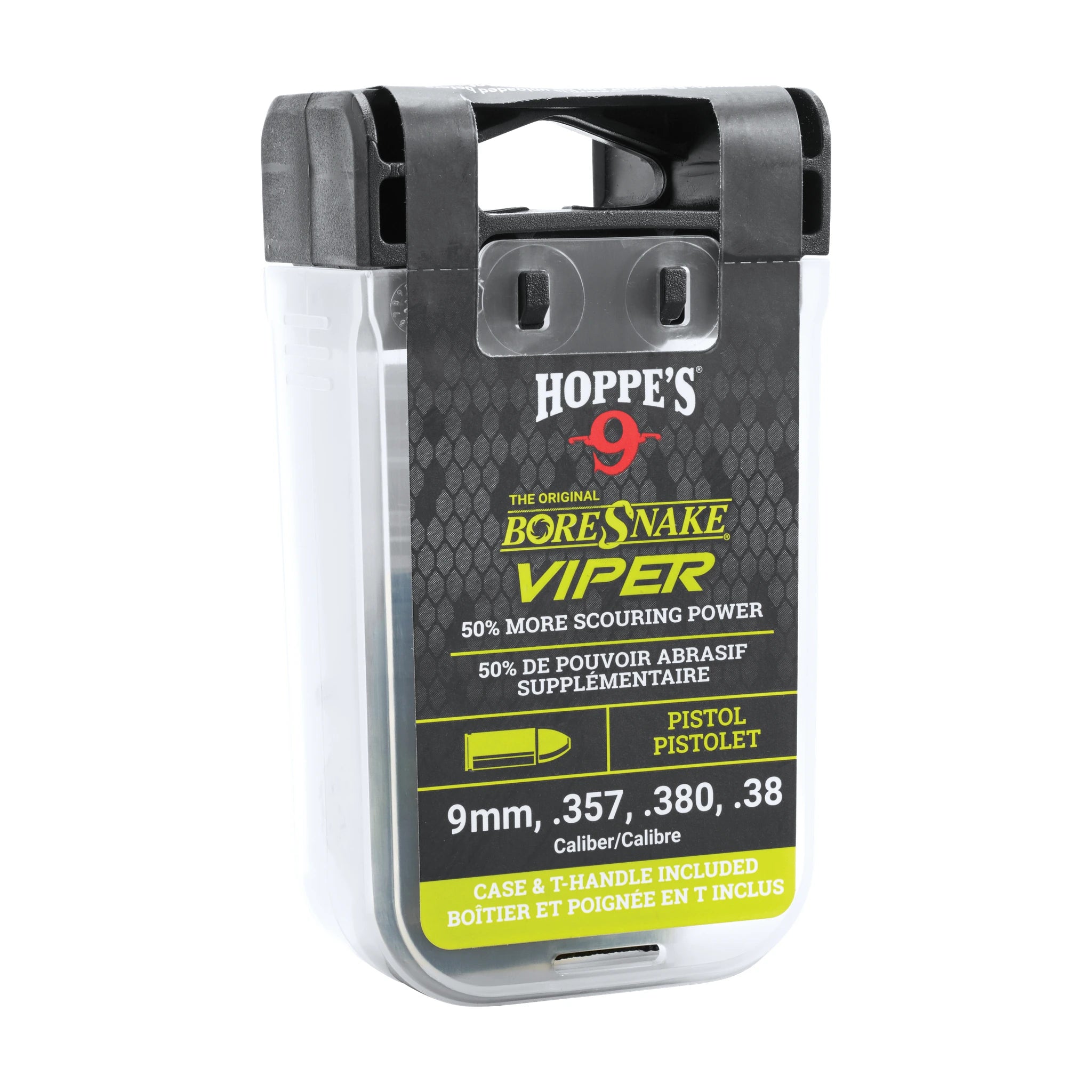 Hoppe’s BoreSnake Viper Den für Pistolen in 9 mm, .357, .380 und .38 in der Verpackung mit Box und T-Griff