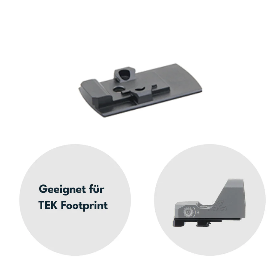 Schwarze Polymer-Montageplatte mit rechteckiger Grundform und präzisen Aussparungen, kompakt und flach designed für TEK.