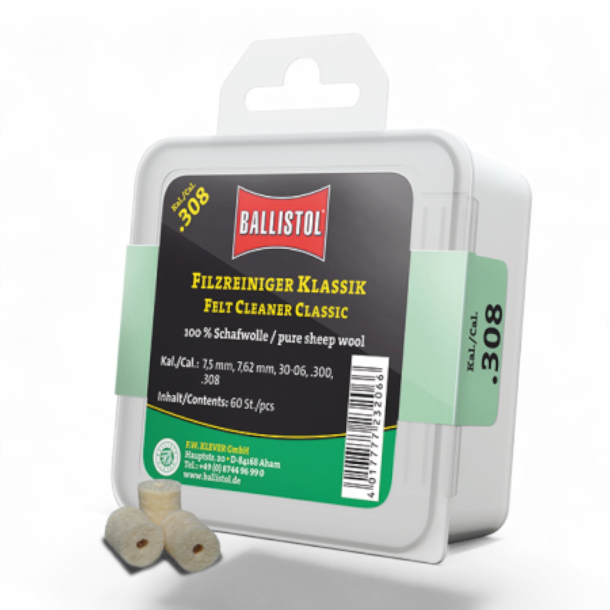 Kunststoffbox mit grauem Deckel, Ballistol Filzreiniger Klassik Filzreiniger für Kaliber .