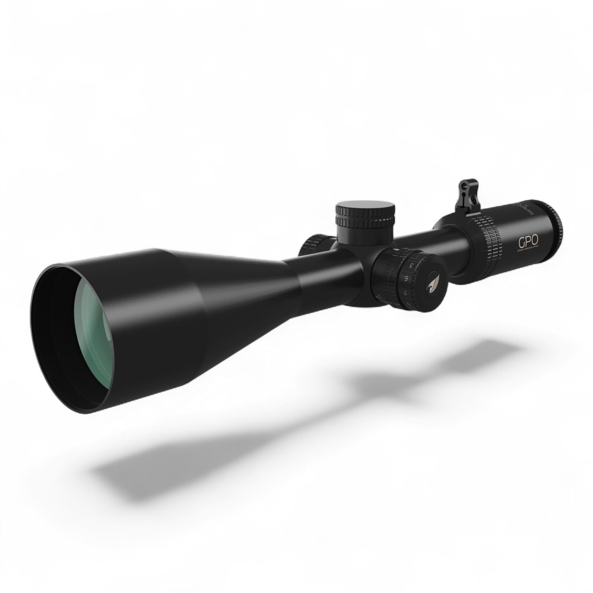 Schwarzes GPO Spectra 6x 3-18x56i G4i Zielfernrohr mit großer Objektivöffnung und seitlichen Einstelltürmen, matte.