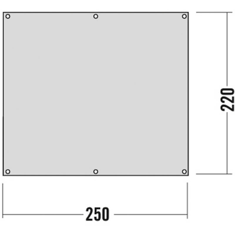 Grau rechteckige Tatonka Zeltunterlage mit Maßen 250 x 220 cm und sechs Ösen an den Ecken und Kanten zur Befestigung.