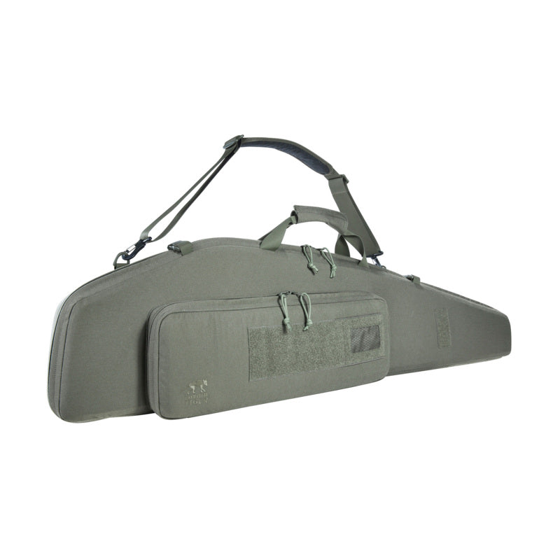 Olivegrüne Tasmanian Tiger SGL Gewehrtasche aus robustem Cordura mit verstellbarem Schultergurt und Fronttasche mit.