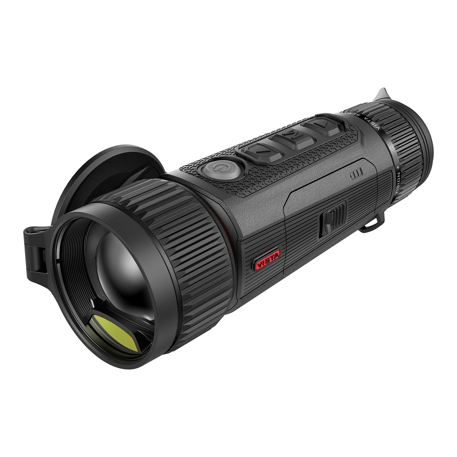 Schwarzes Nocpix Vista H50R LRF Wärmebild-Monokular mit ergonomischem Design, Frontlinsenschutz und Bedientasten an der.