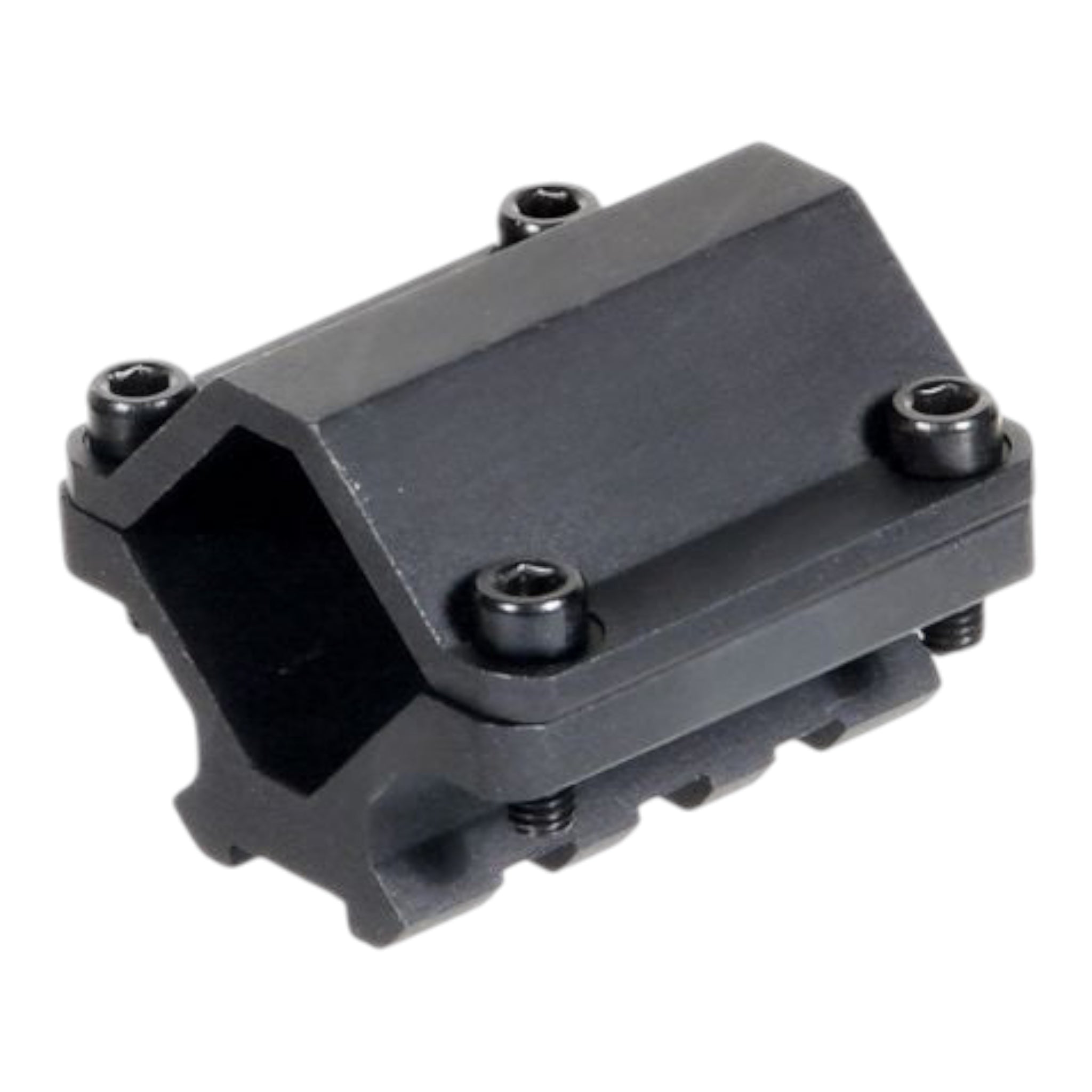 Schwarze UTG Universal Single-Rail Laufmontage aus Aluminium mit vier Schrauben und Weaverschiene-Befestigung, kompakte.