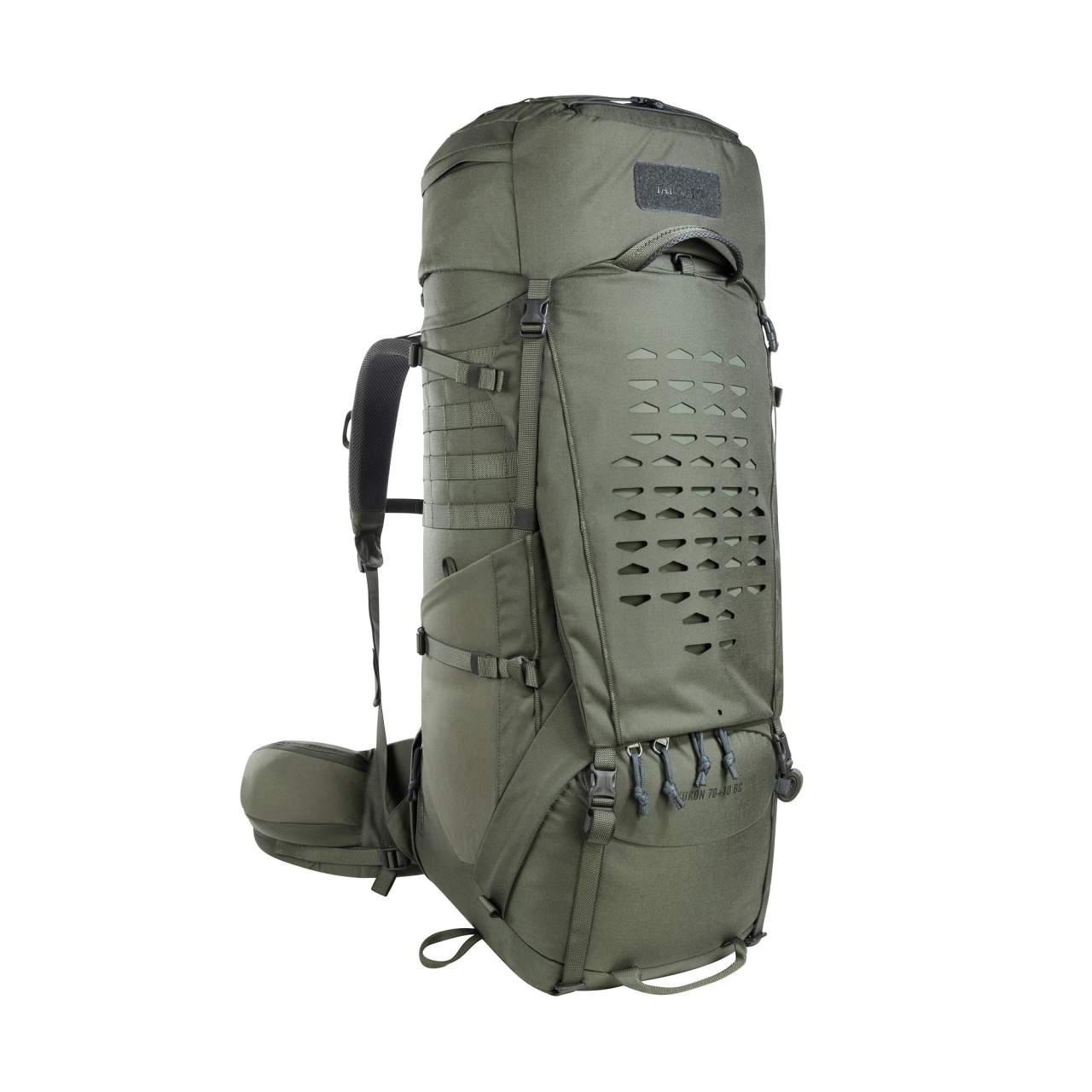 Großer olivgrüner Tatonka Yukon 70+10 BC Trekkingrucksack mit MOLLE-System und verstellbaren Schultergurten aus robustem.