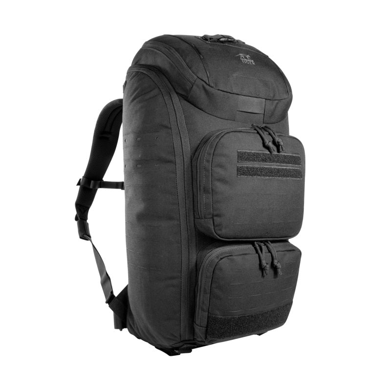 Schwarzer Tasmanian Tiger Modular Medic Rucksack mit modularen Fronttaschen und MOLLE-Schlaufen, gepolsterte Träger und.