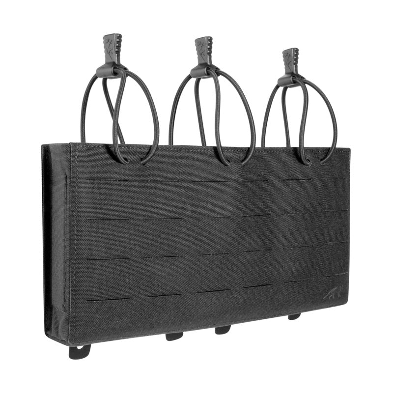 Schwarze Tasmanian Tiger 3 SGL Mag Pouch aus Cordura mit drei elastischen Halteschlaufen und MOLLE-System.