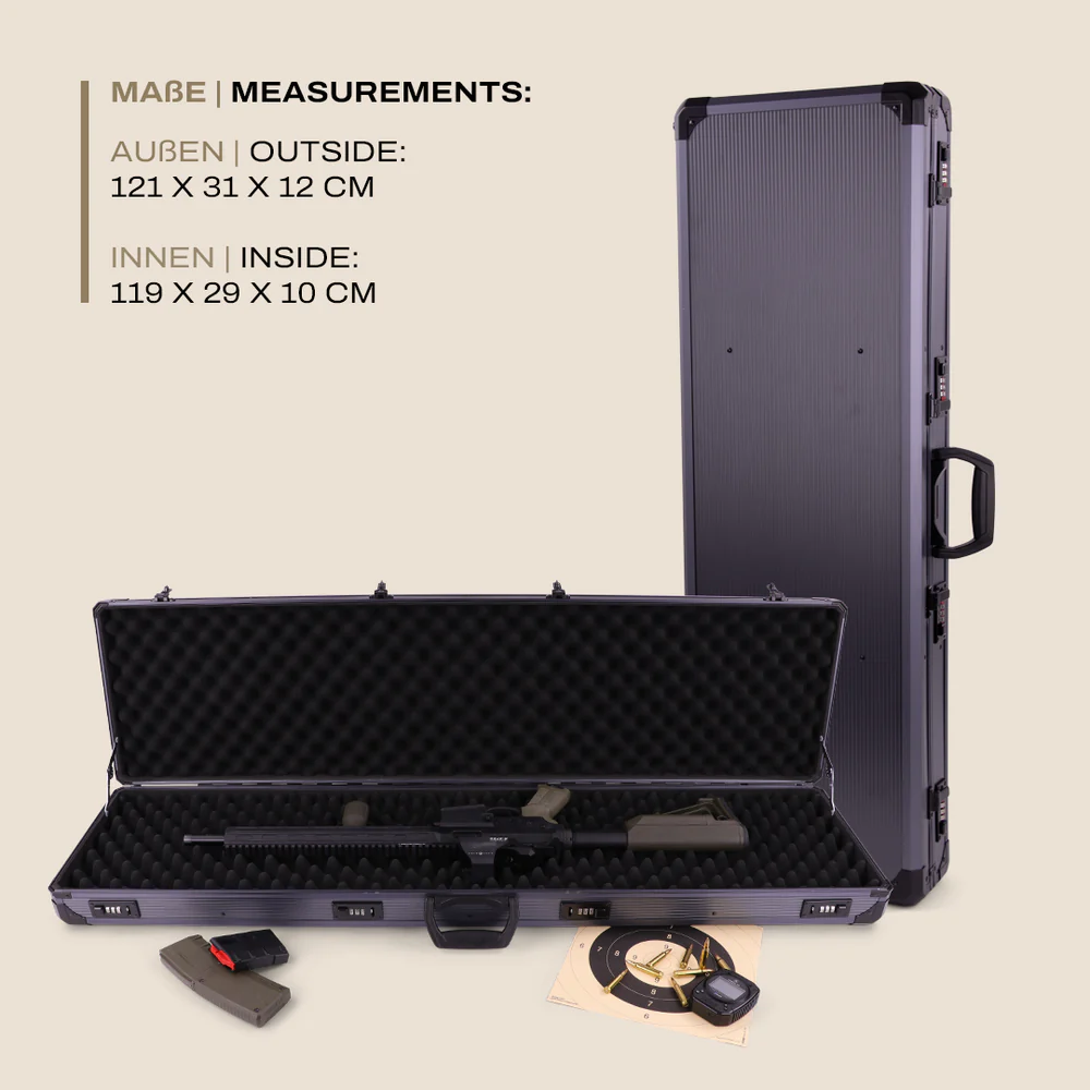WinterWinter W13 Alu Rifle Case 93 cm – kompakter Aluminium - Langwaffenkoffer - Black Raptor