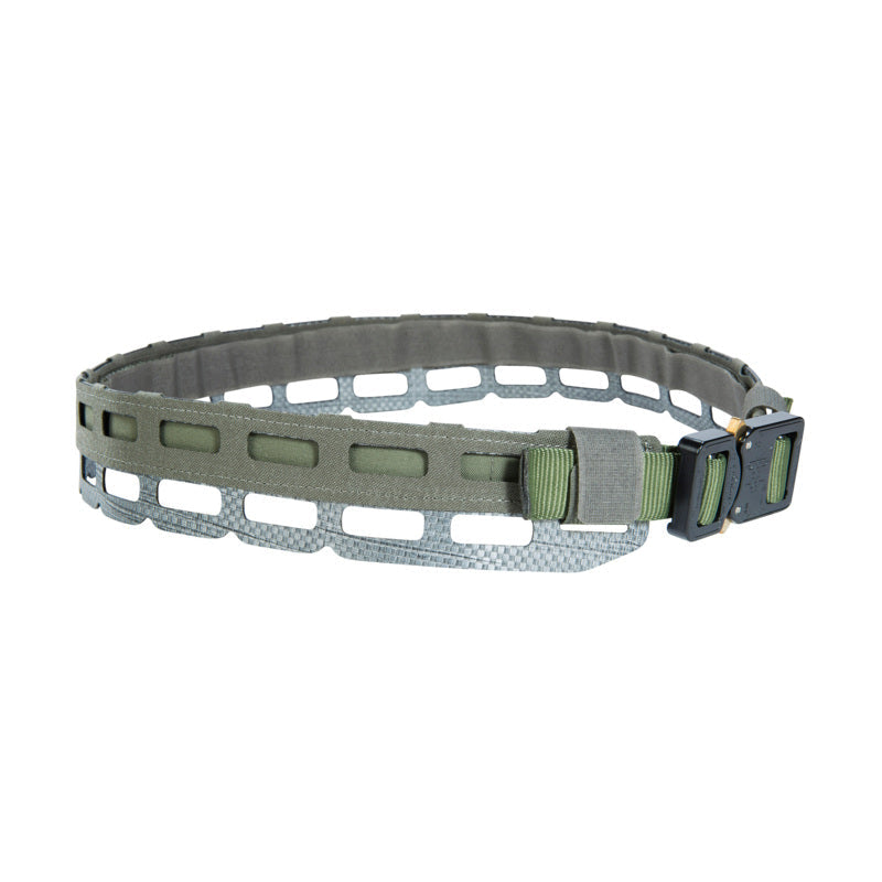 Stone grey olive Tasmanian Tiger Basic Battle Belt IRR mit Molle-Schlaufen und robustem schwarzen Verschluss in Größe M.