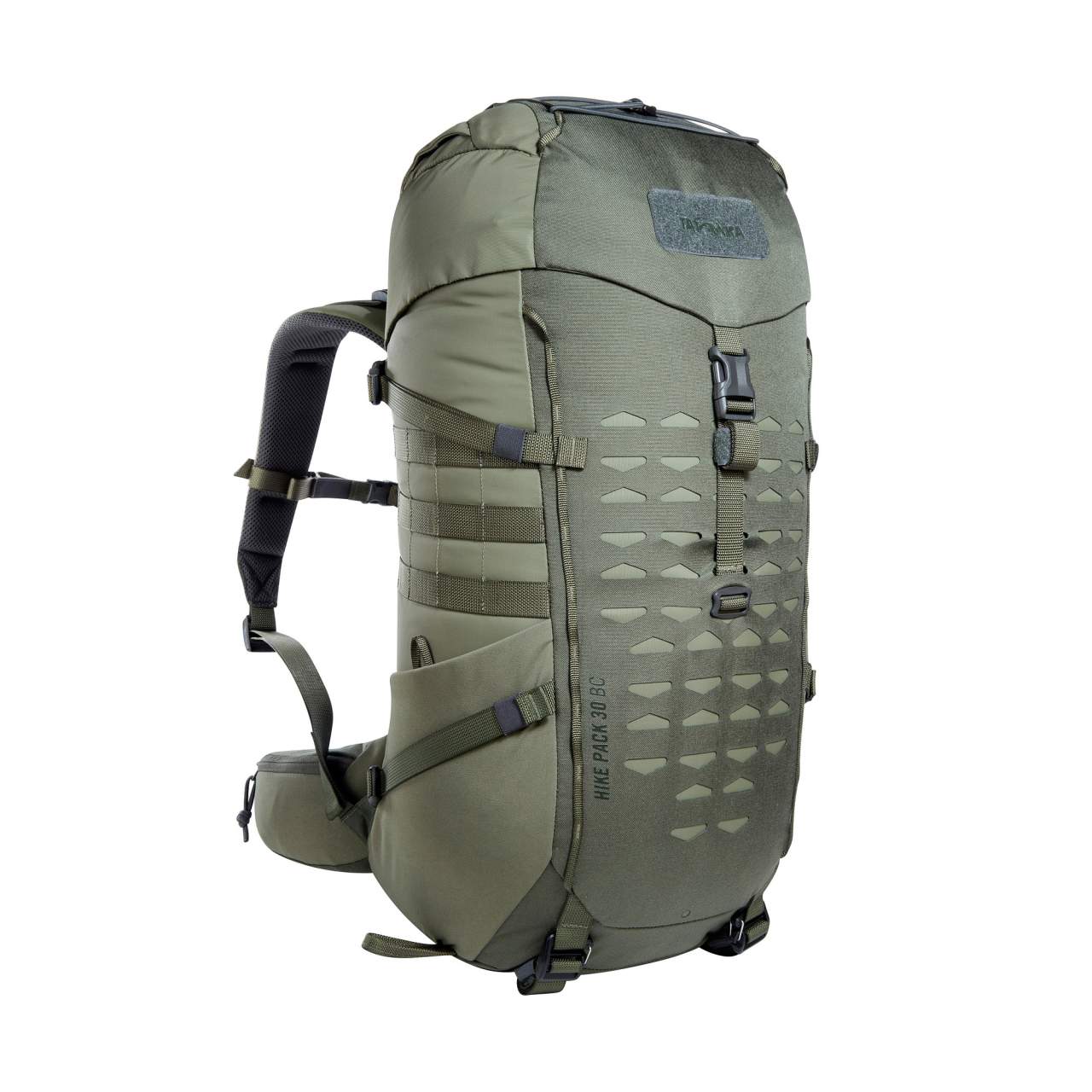 Olivgrüner Tatonka Hike Pack 30 Bushcraft-Rucksack mit Kompressionsriemen, gepolstertem Hüftgurt und verstellbaren.