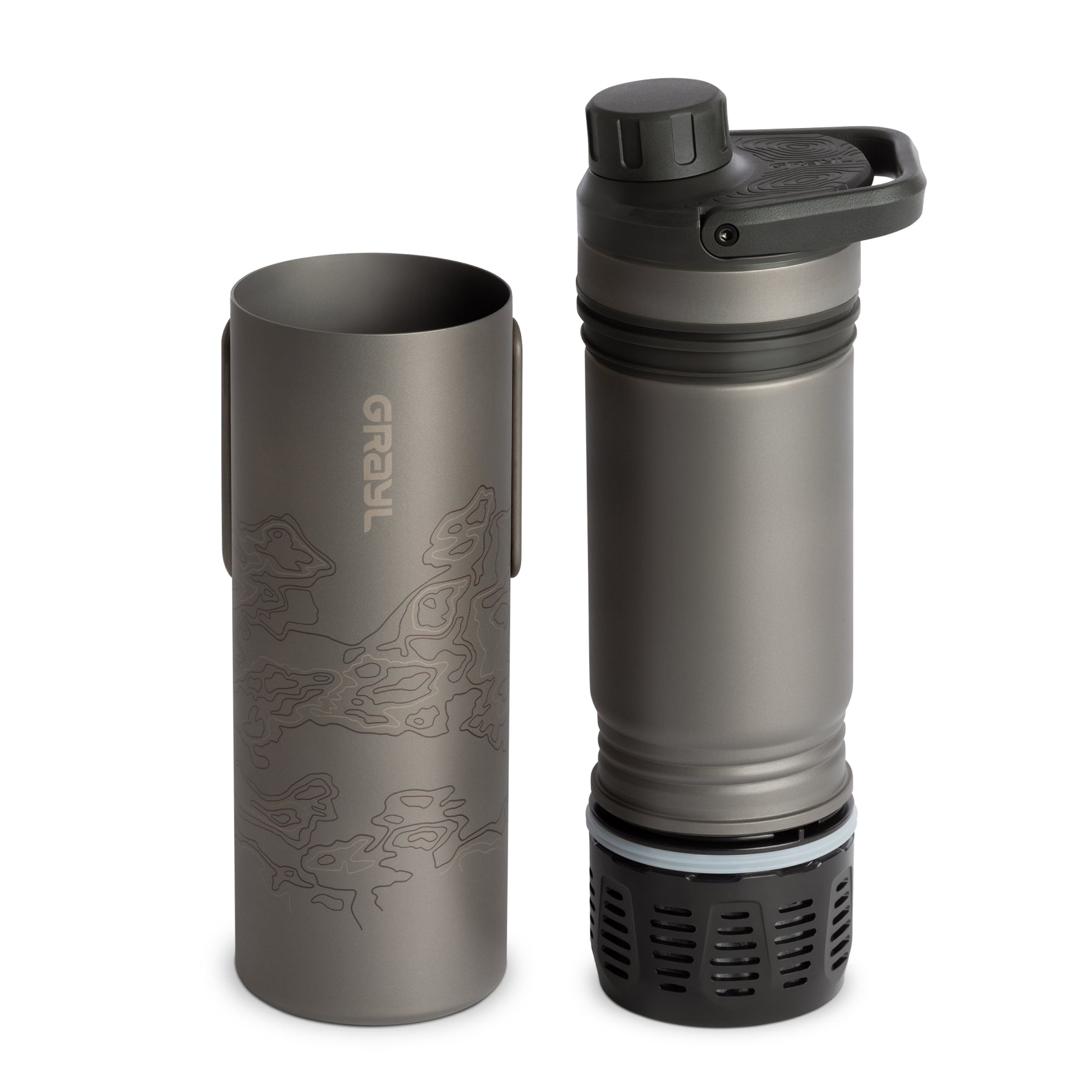 GRAYLGrayl UltraPress Titanium 500 ml – Titan Filterflasche zum Filtern und Kochen - Black Raptor