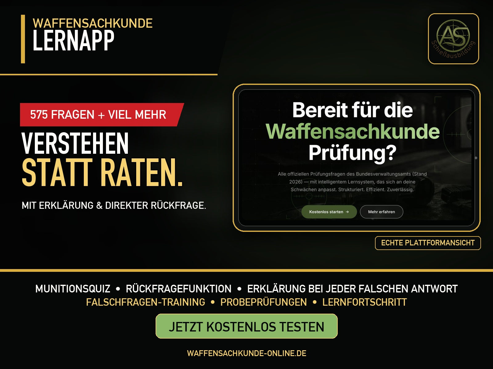 AS Schießausbildung Waffensachkunde Lernprogramm Vollzugang
