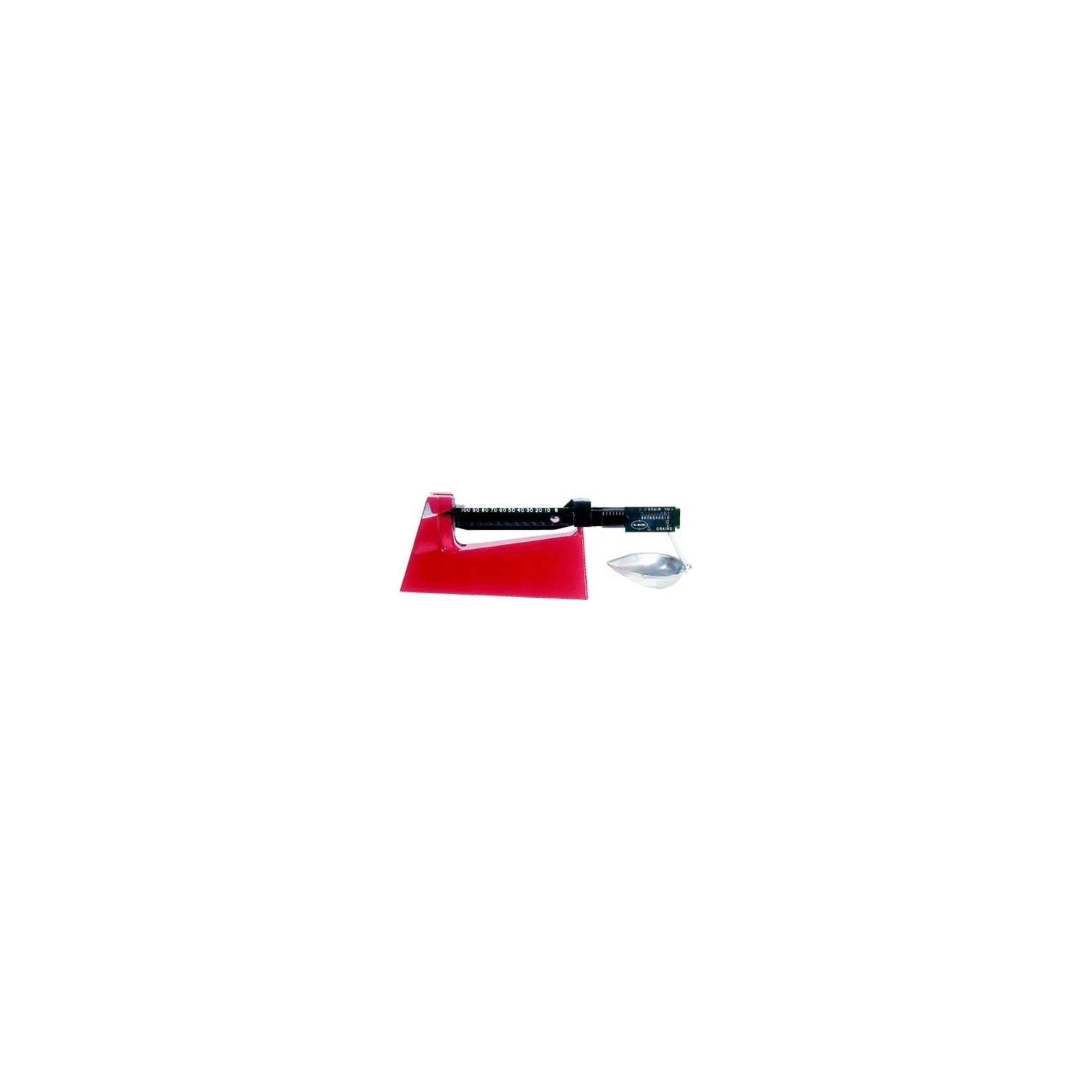 LEE Precision Safety Powder Scale 90681 mechanische Pulverwaage in Seitenansicht mit Pulverschale