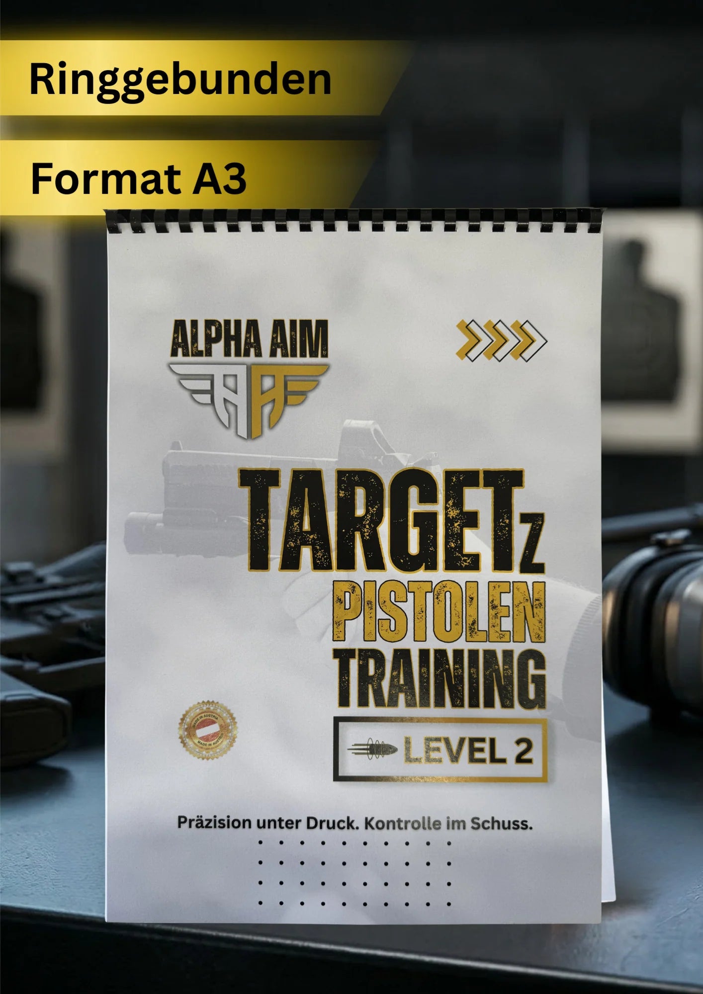 ALPHA AIM TARGETz Pistolentraining Level 2 – A3-Zielscheibenblock Produktansicht