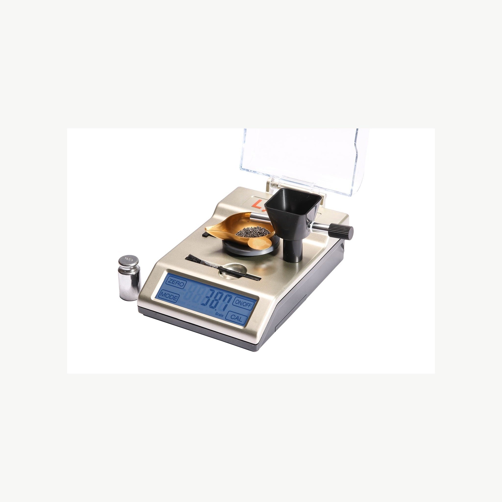 LYMAN Accu‑Touch 2000 Digitalwaage mit Schutzhaube, Waagschale, Trickler und Kalibriergewicht