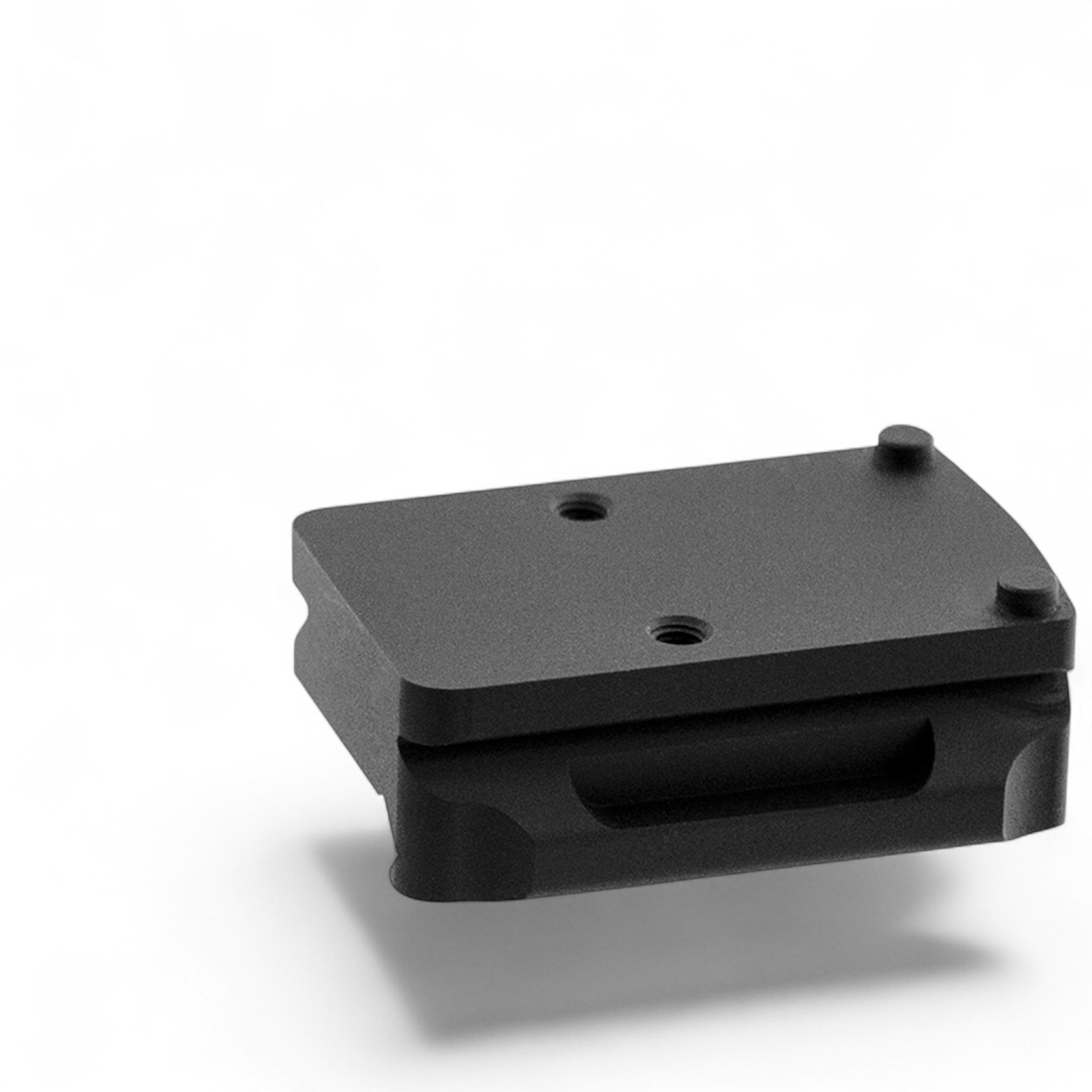 Schwarzes UTG RMR 2-in-1 Aluminium-Montageset mit eloxierter, flacher Oberfläche und zwei seitlichen Schraubenlöchern.