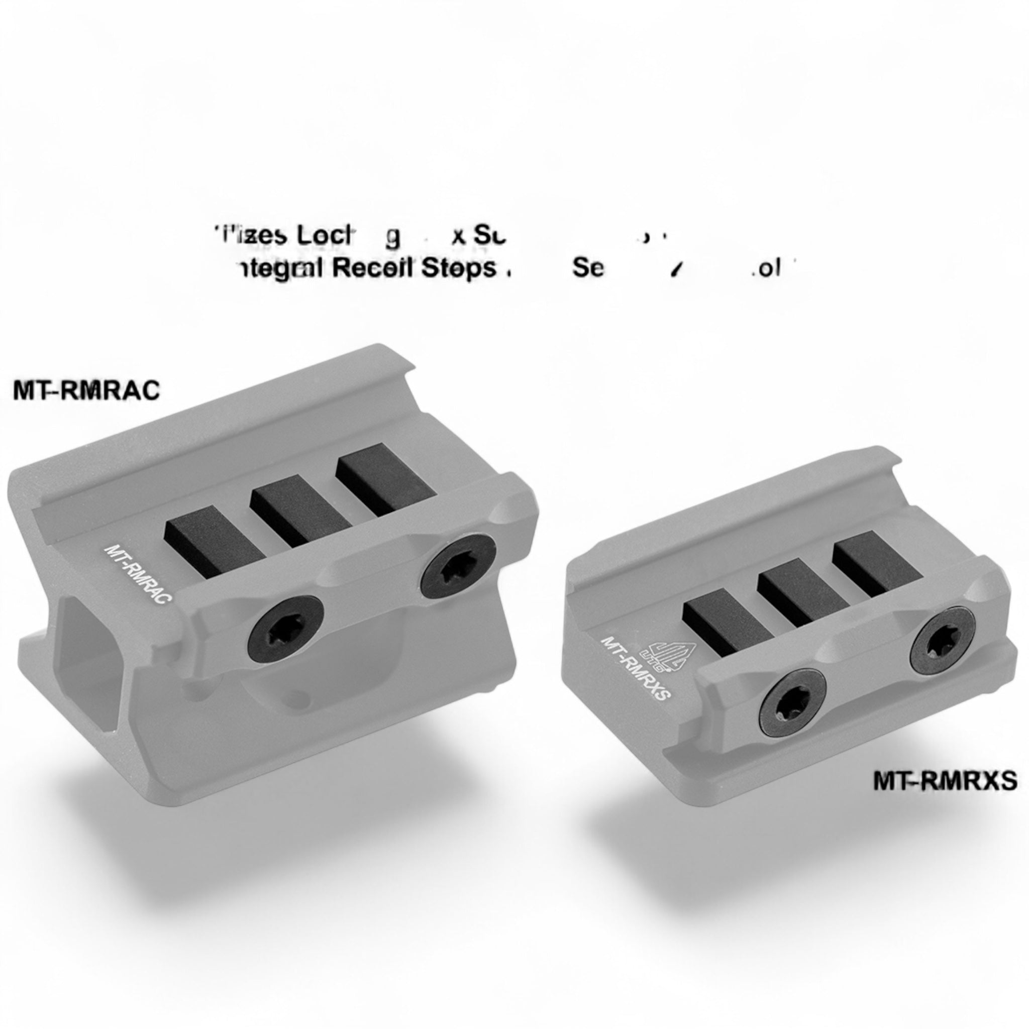 Zwei eloxierte, niedrige Aluminium-Montageadapter für Rotpunktvisiere, silber-grau, mit Schraubenlöchern und Rillen für RMR.
