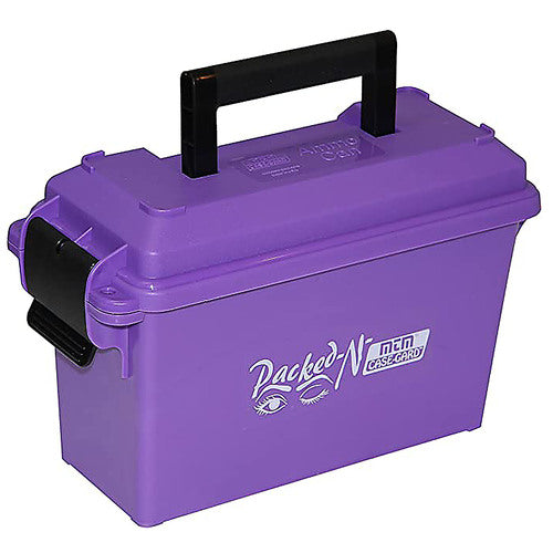Violette MTM AC15 Mini-Transportbox mit geschlossenem Deckel und aufgestelltem schwarzem Tragegriff
