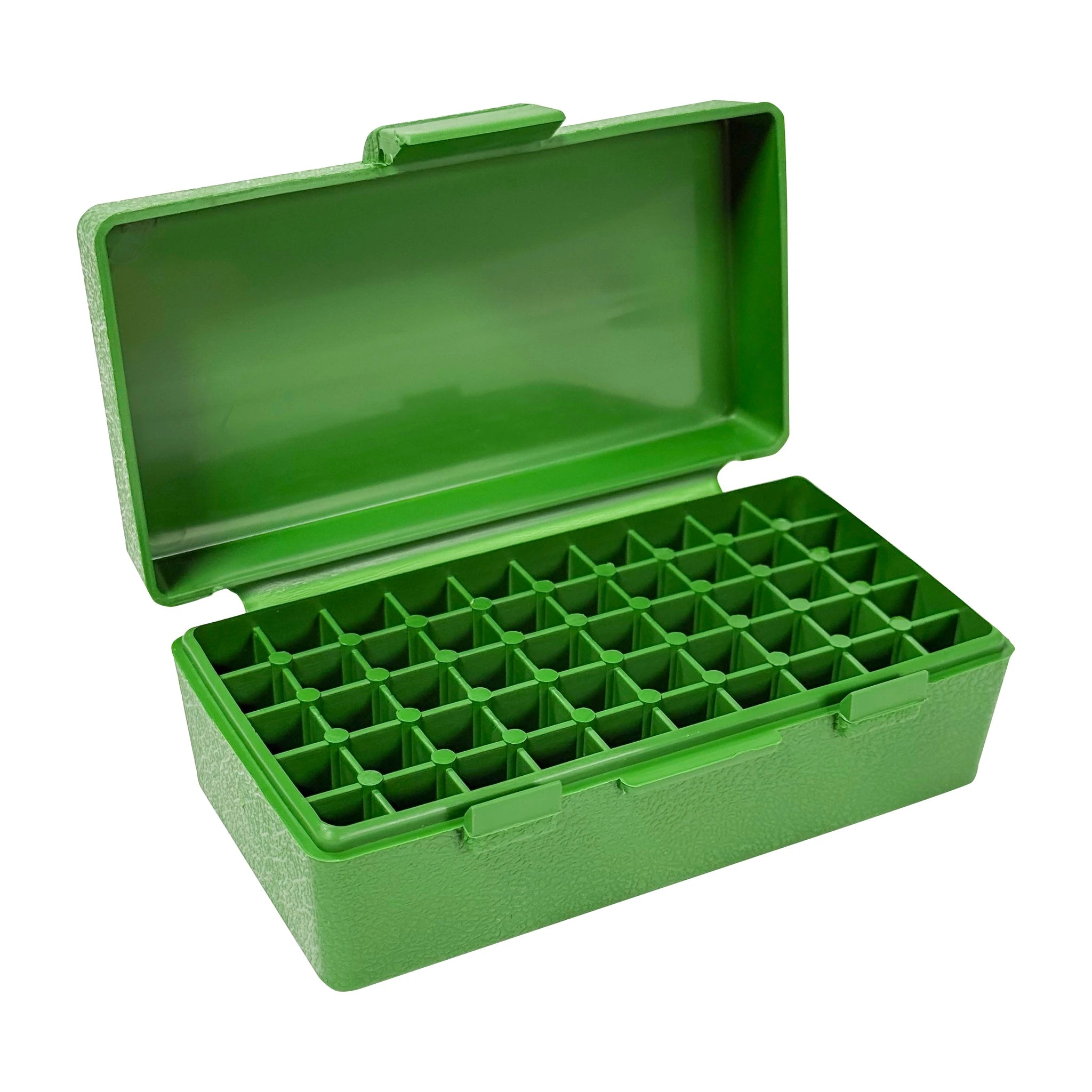MTM CASE-GARD P50-32-10 grüne Patronenbox, geöffnet mit leeren Einzelfächern