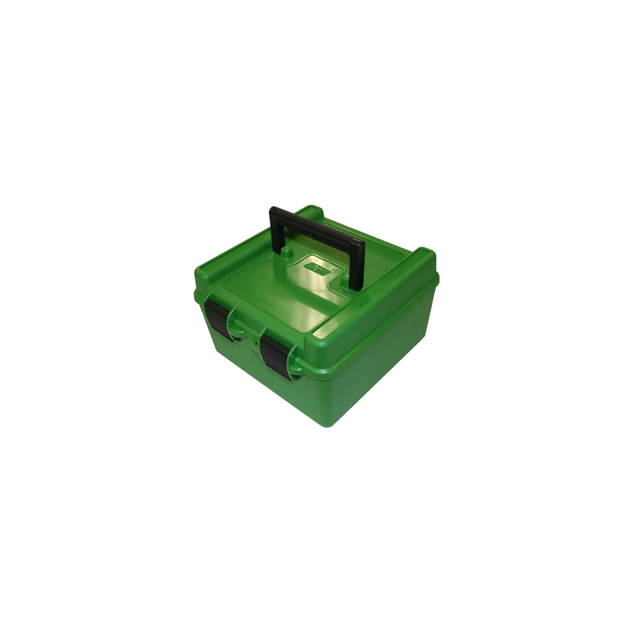 Grüne MTM CASE-GARD R-100-MAG-10 Deluxe-Patronenbox mit geschlossenem Klappdeckel und Tragegriff