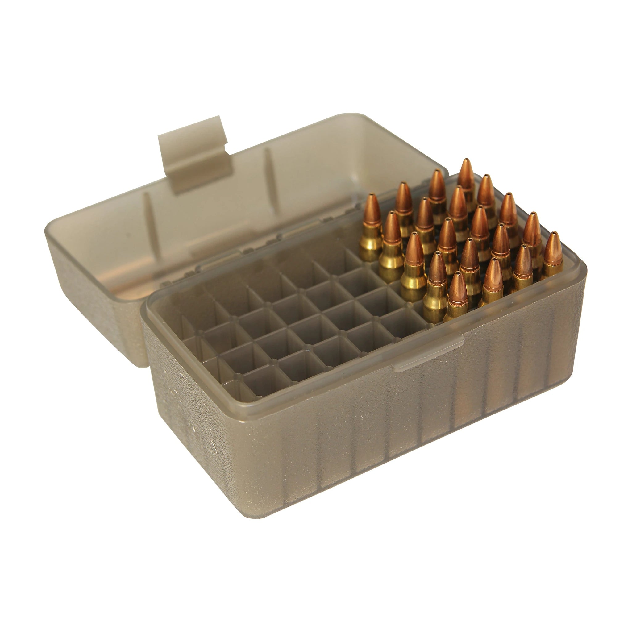 MTM CASE-GARD RS-50-41 rauchklare Patronenbox, geöffnet mit beispielhafter Patronenbestückung