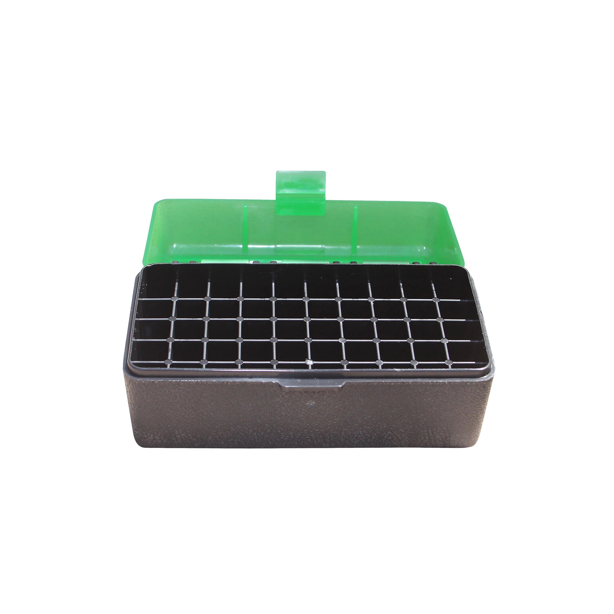 MTM CASE-GARD RS-S-50-16T grün-schwarze Patronenbox, geöffnet mit leeren Einzelfächern