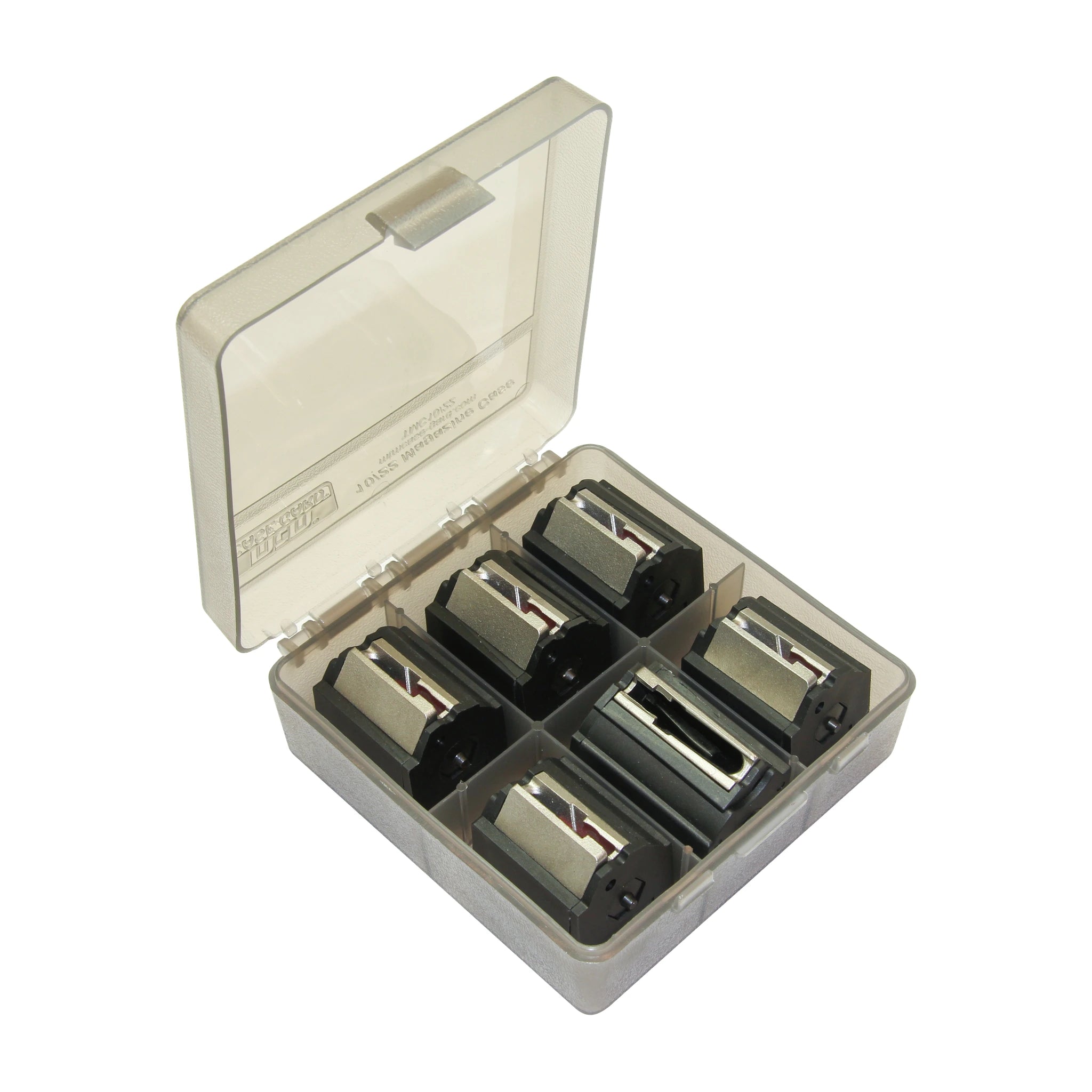 MTM TMC1022 Rotationsmagazin-Box in Clear Smoke, geöffnet mit Beispielmagazinen; Magazine nicht enthalten