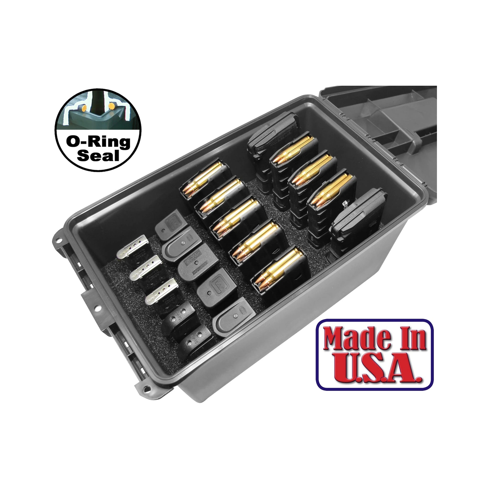 MTM TMCLE mit Beispielmagazinen und O-Ring-Darstellung, Magazine und Munition nicht enthalten