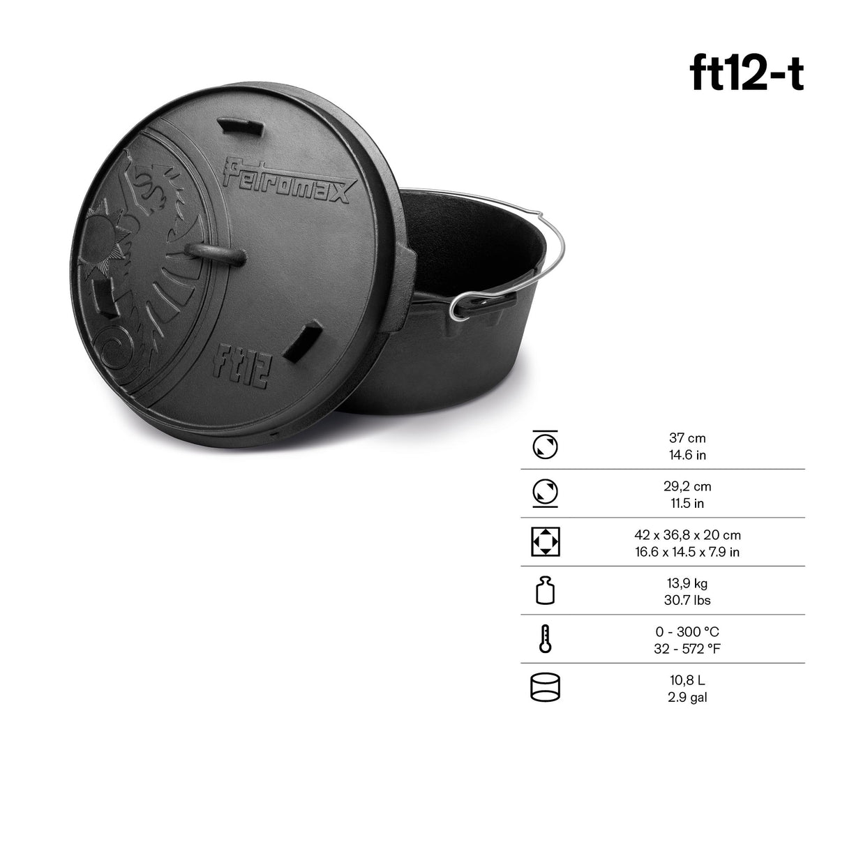 Petromax Feuertopf ft12-t Dutch Oven mit planem Boden
