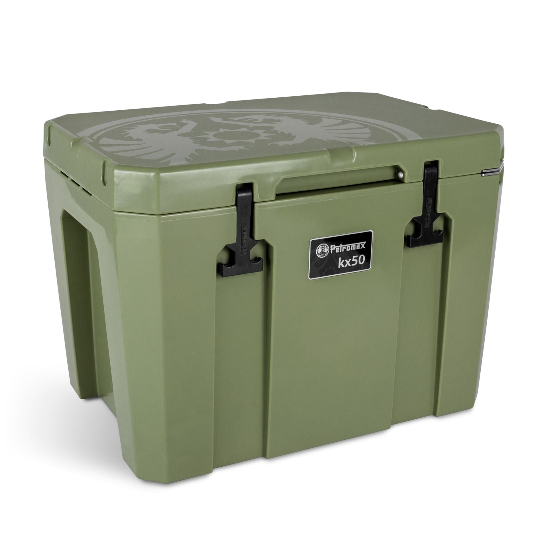 Petromax KX50 Passiv-Kühlbox 50 Liter Oliv – Frontansicht