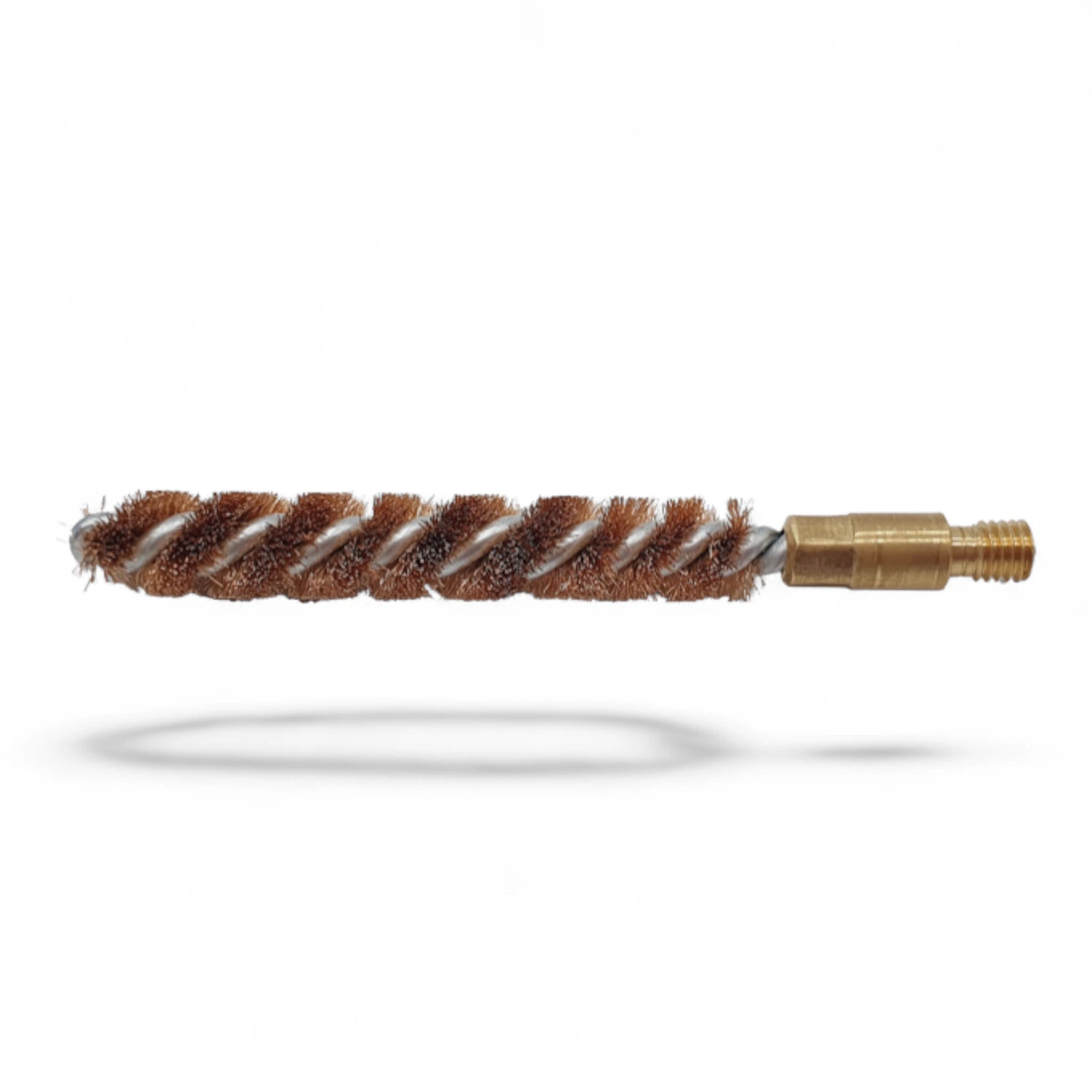 Bronzene Reinigungsbürste mit spiralförmigen Borsten und Messinggewinde für Waffenpflege.