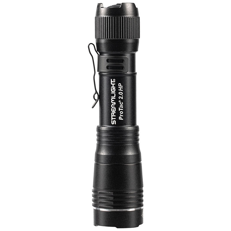 Streamlight ProTac 2.0 HP in Schwarz, aufrechte Seitenansicht mit Clip