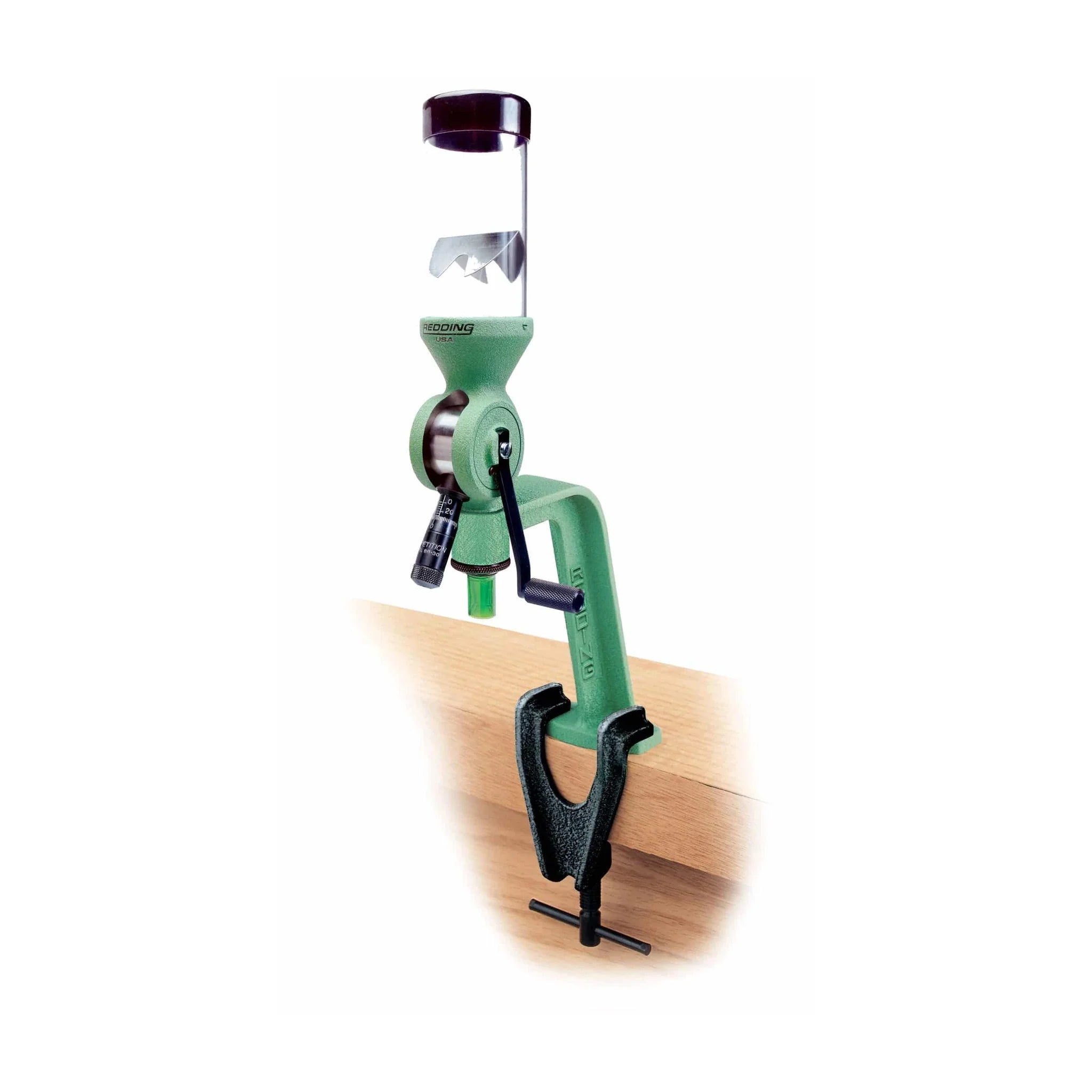 REDDING Competition BR-30 Pulverdosierer an der Werkbank montiert
