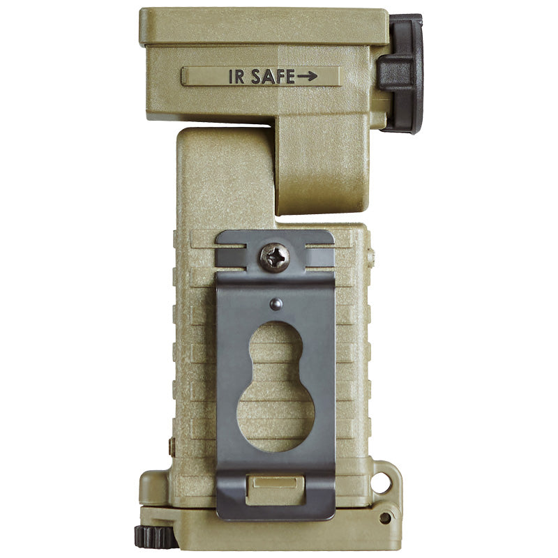 Streamlight Sidewinder X in Coyote, Rückansicht mit Gear Clip und Leuchtenkopf