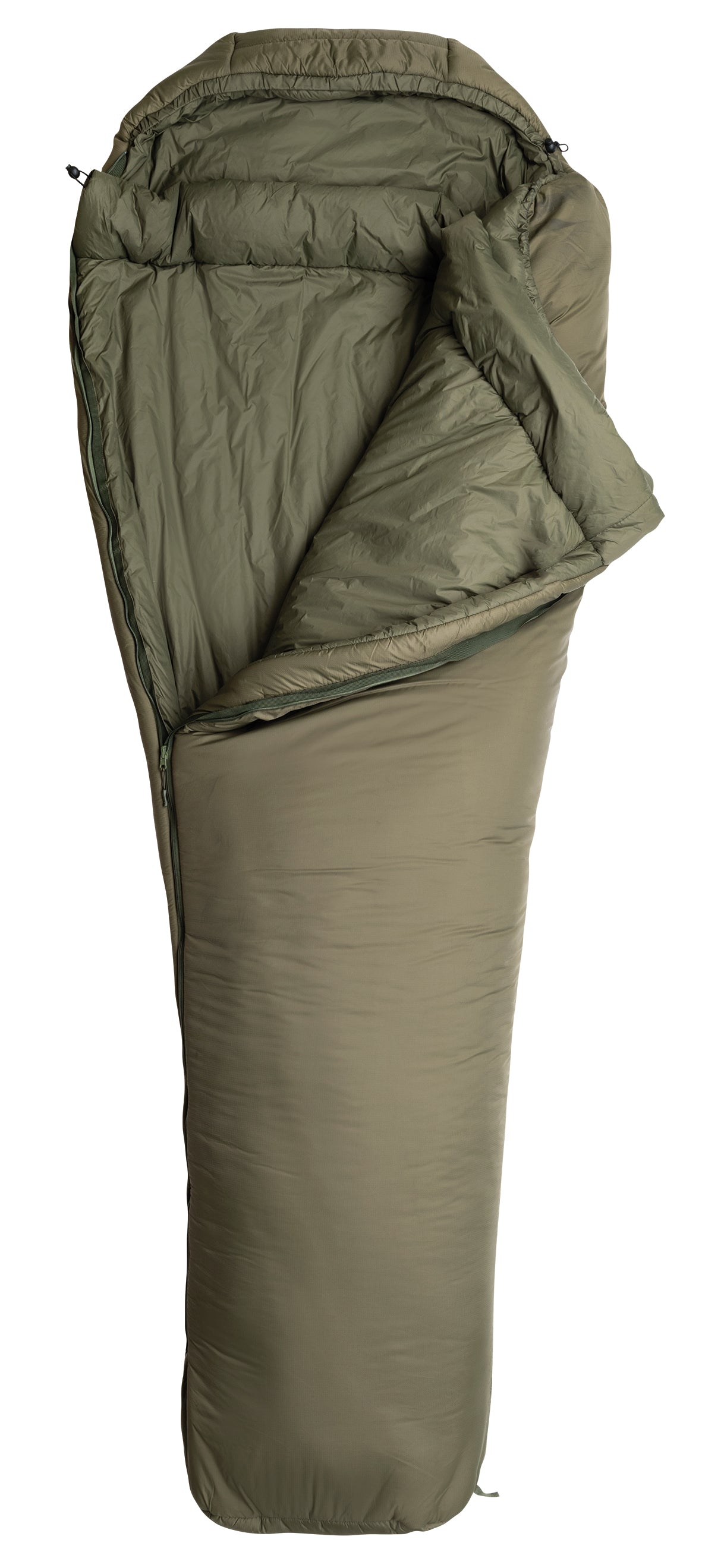 Snugpak Softie 15 Discovery Oliv mit Reißverschluss rechts – geöffnet