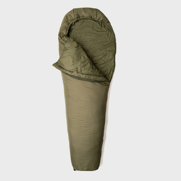 Snugpak Softie 6 Kestrel Oliv – geöffnet mit Innenfutter