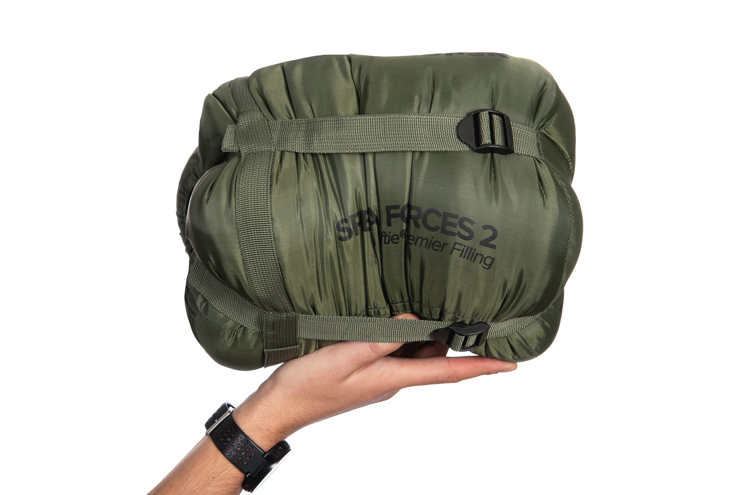 Snugpak Special Forces 2 Extra Long im olivfarbenen Kompressionspacksack